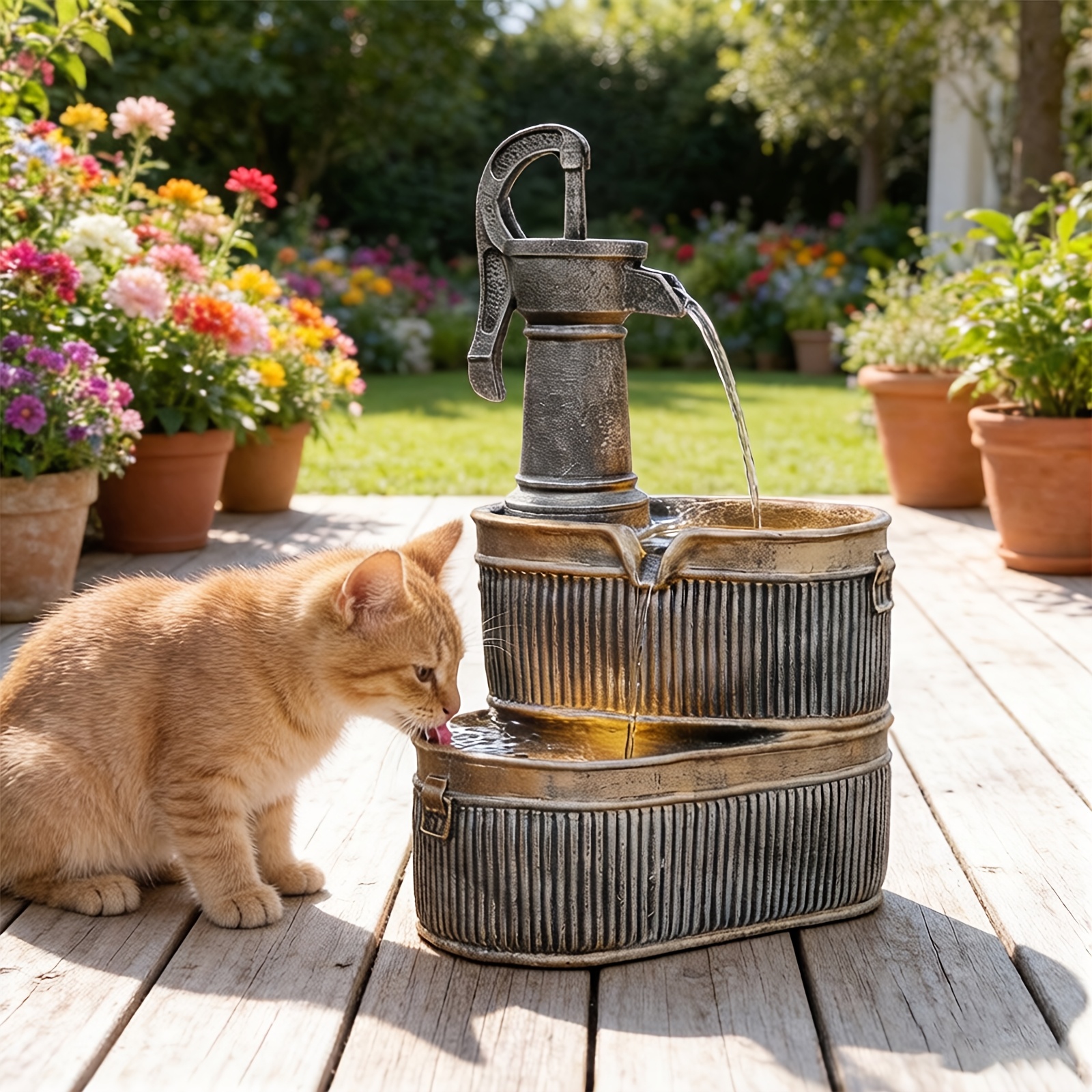 Outdoor Lighting Voltage - Outdoor Rustic 2-Tier Barrel Water Fountain