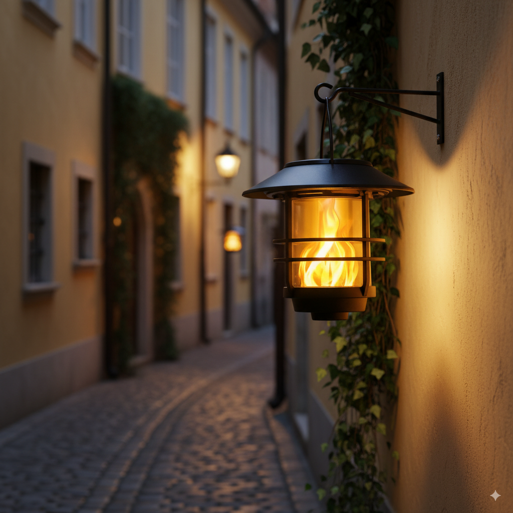 Outdoor Lighting Brass - Solar Hanging Flickering Flames Led Lantern