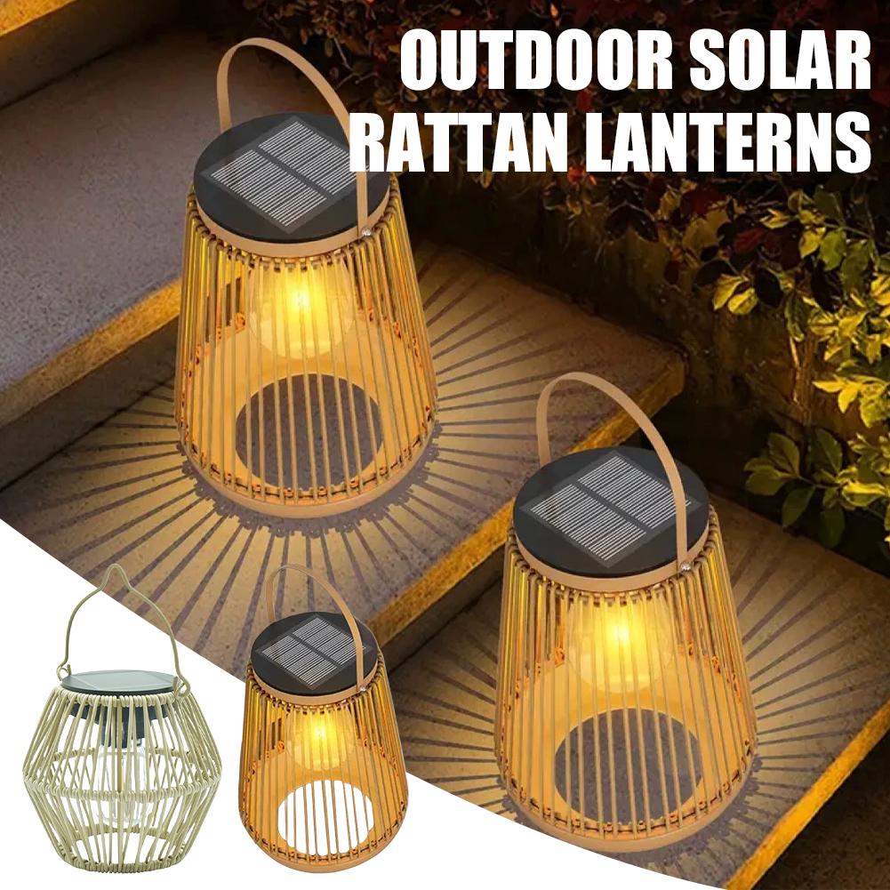Outdoor Lighting Lanterns - IP65 Waterproof Solar Rattan Lantern Por