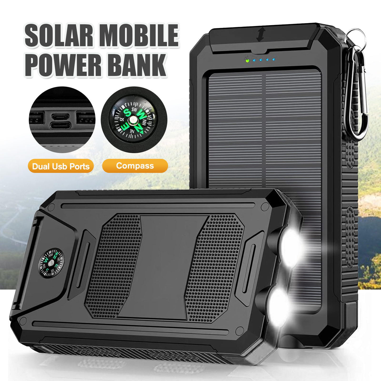 Outdoor Lighting Transformer - 10000mAh Solar Power Bank Portable Waterproof