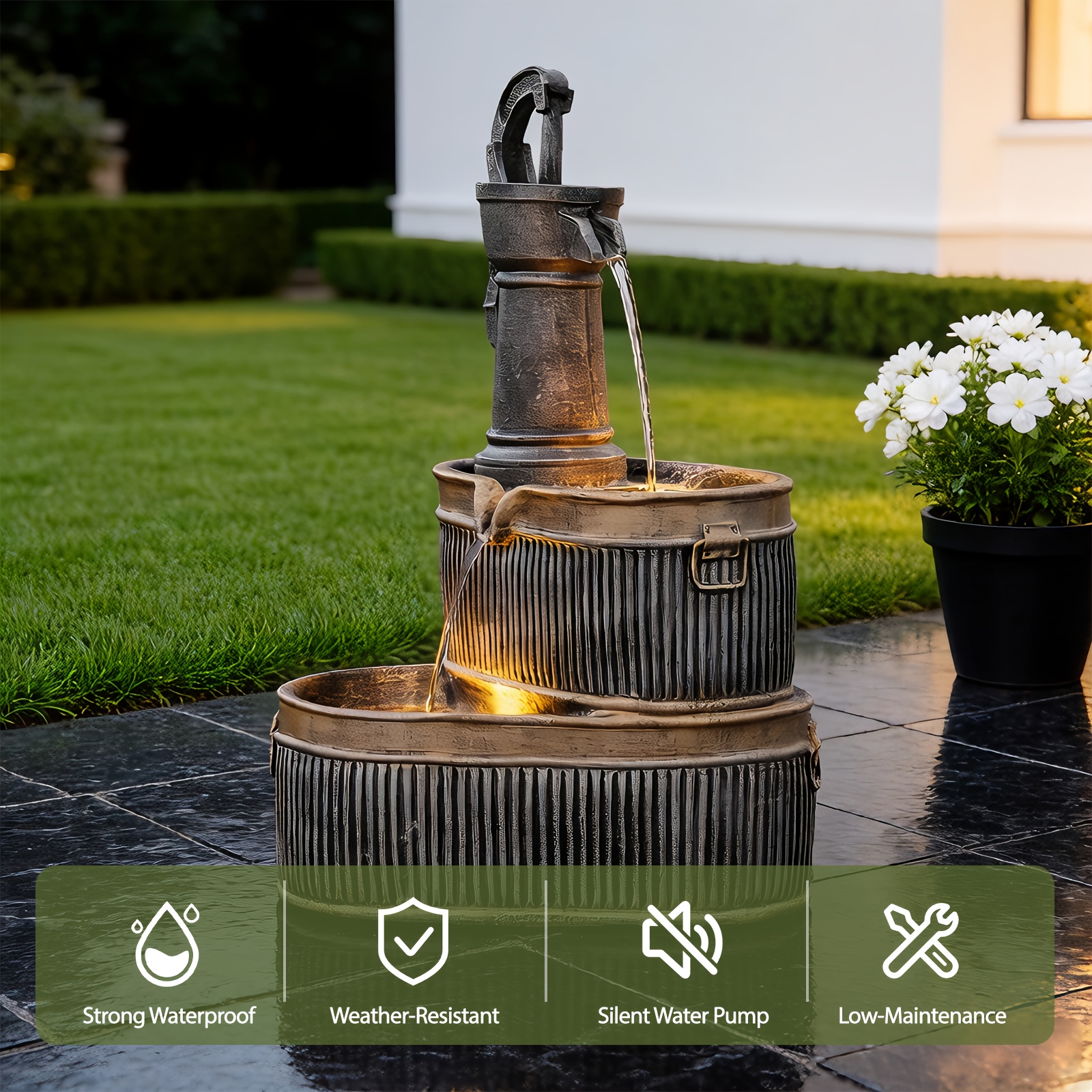 Outdoor Rustic 2-Tier Barrel W - Outdoor Lighting Voltage のレビューと価格