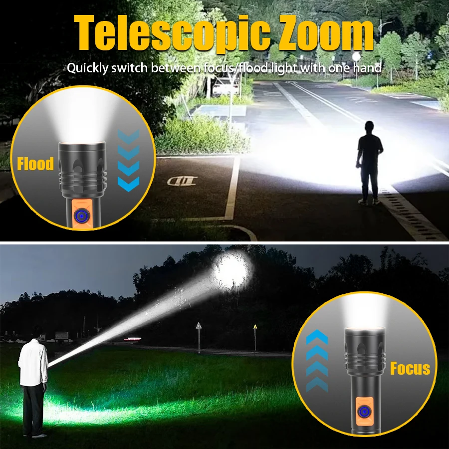 High Power LED Flashlight USB  - Outdoor Lighting Lanterns のレビューと価格