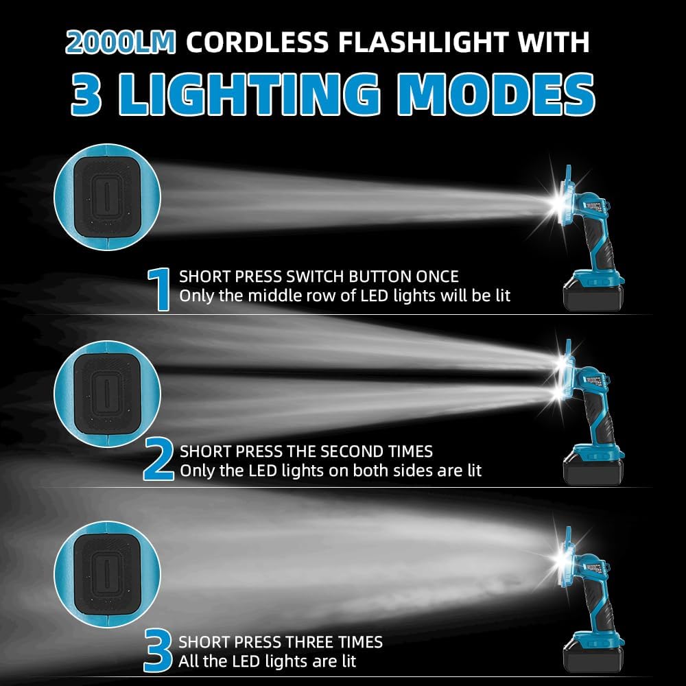 18W 2000LM Cordless LED Flashl - Outdoor Lighting Jobs のレビューと価格