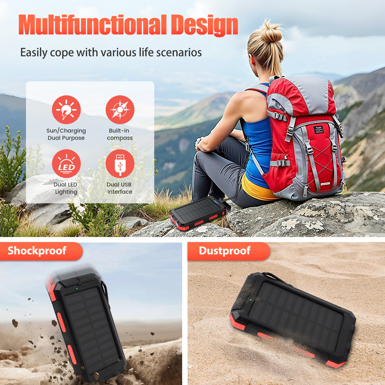 10000mAh Solar Power Bank Port - Outdoor Lighting Transformer のレビューと価格
